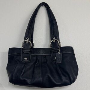 Coach Soho Pleated Black Leather Buckle Straps Shoulder Handbag